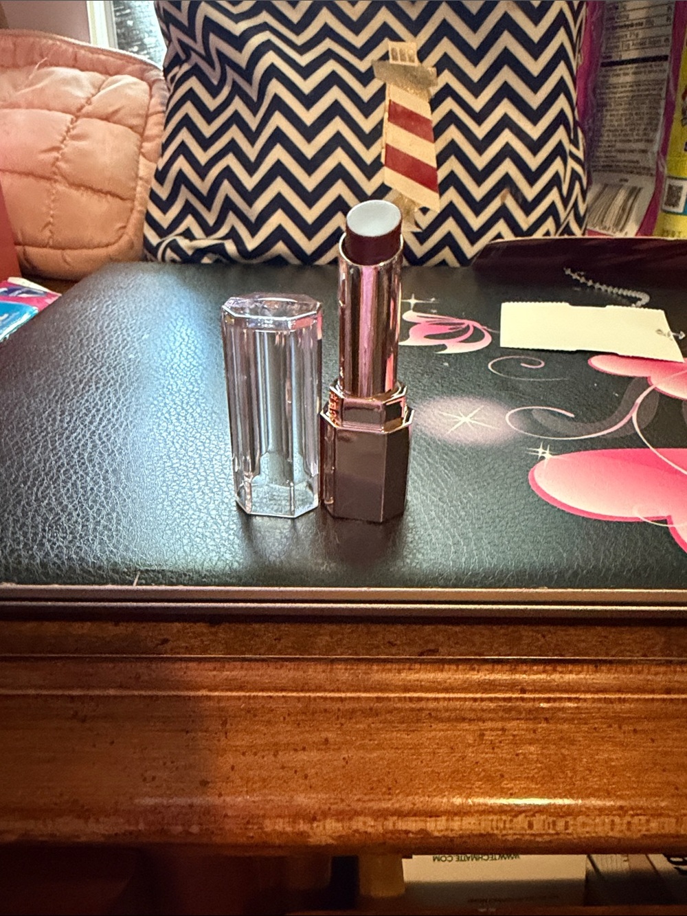 Lancome Deep Plum Lipstick with Clear Faceted Cap
